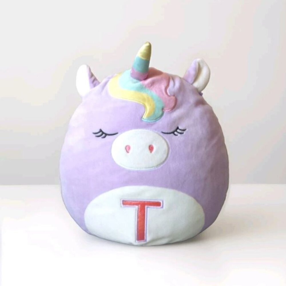 KellyToy Squishmallow Siliva the Purple Unicorn, Monogrammed Letter 'T' 12in